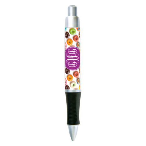 Personalized pen personalized with donuts pattern and monogram in eggplant