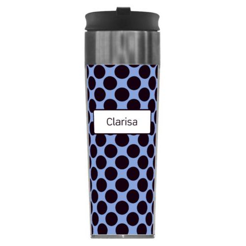 Personalized steel mug personalized with dots pattern and name in black and serenity blue