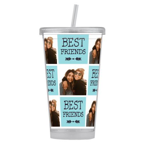 Personalized tumbler personalized with a photo and the saying "Best Friends" in black and robin's shell