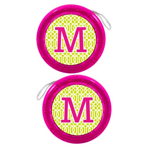 Personalized yoyo personalized with ironwork pattern and the saying "M"