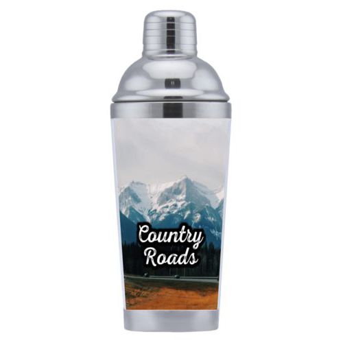 Coctail shaker personalized with photo and the saying "Country Roads"