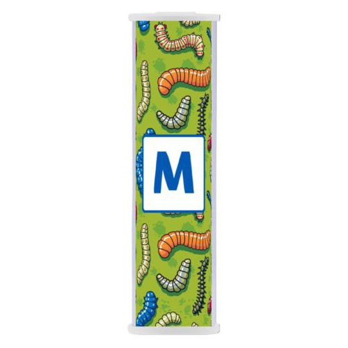 Personalized backup phone charger personalized with worms pattern and initial in cosmic blue