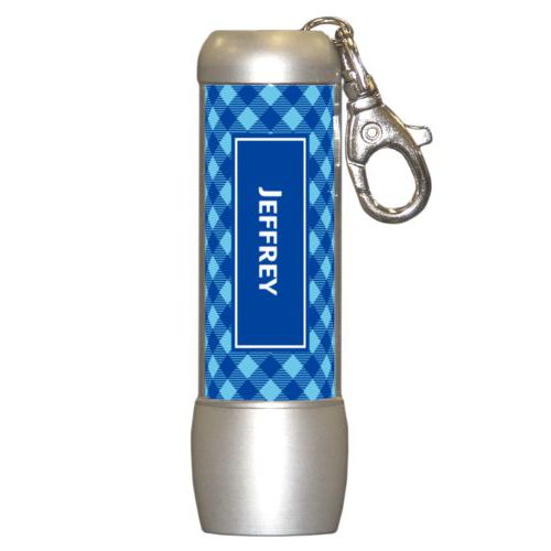 Personalized flashlight personalized with check pattern and name in ultramarine
