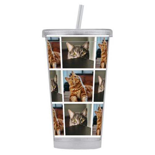 Personalized tumbler with straws personalized with cat photos
