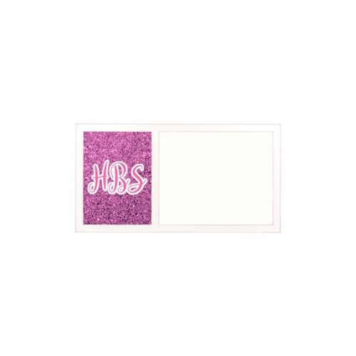 Personalized white board personalized with light pink glitter pattern and the saying "HBS"