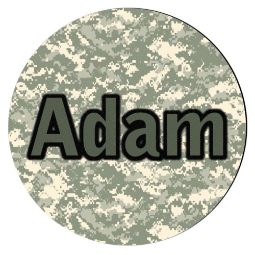 Personalized coaster personalized with army camo pattern and the saying "Adam"