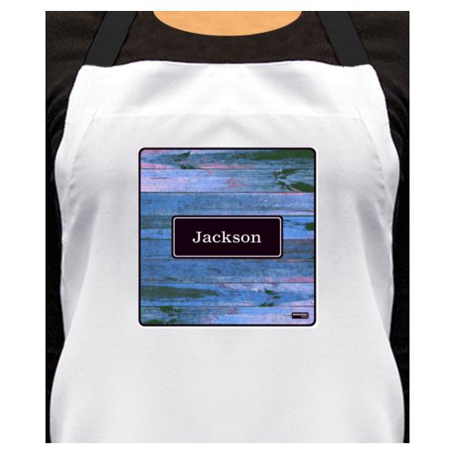 Personalized apron personalized with sky rustic pattern and name in black licorice