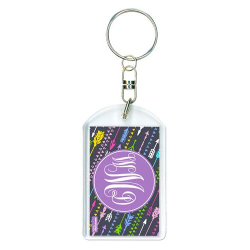 Personalized keychain personalized with arrows pattern and monogram in purple powder