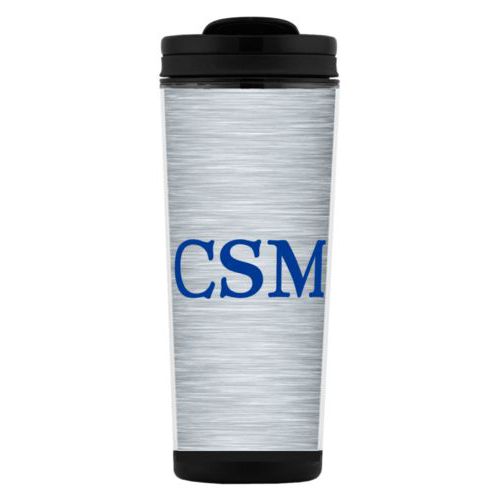 Custom tall coffee mug personalized with steel industrial pattern and the saying "CSM"