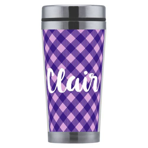 Personalized coffee mug personalized with check pattern and the saying "Clair"