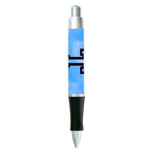 Personalized pen personalized with light blue cloud pattern and the saying "T"