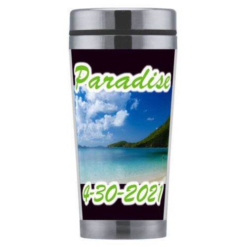 Personalized coffee mug personalized with photo and the sayings "Paradise" and "4-30-2021"