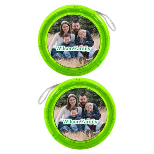 Personalized yoyo personalized with photo and the saying "Wilson Family"