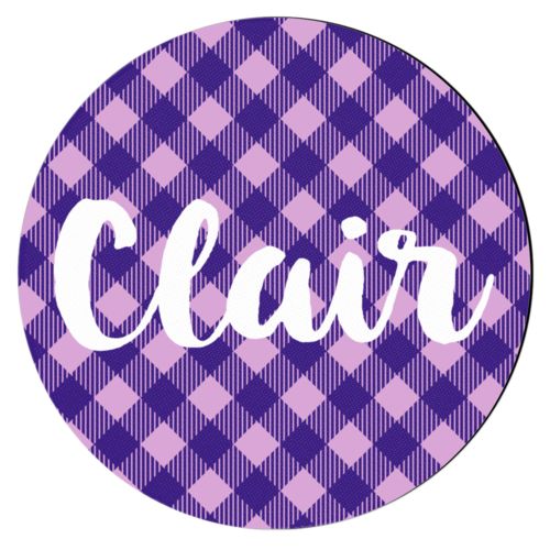 Personalized coaster personalized with check pattern and the saying "Clair"