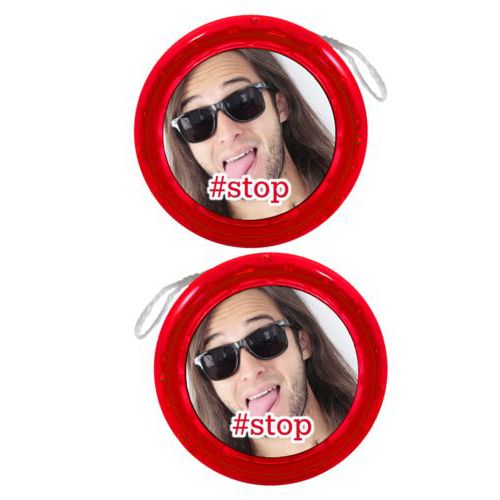 Personalized yoyo personalized with photo and the saying "#stop"