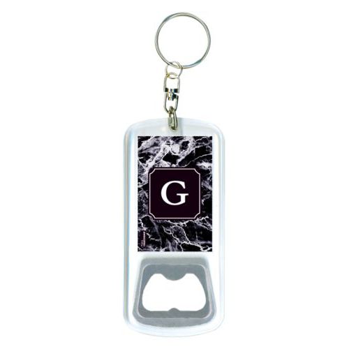 Personalized bottle opener personalized with onyx pattern and initial in black licorice