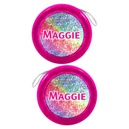 Personalized yoyo personalized with glitter pattern and the saying "Maggie"