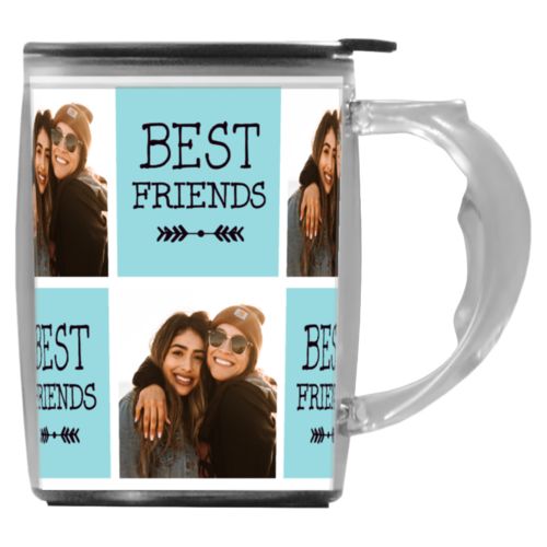 Custom mug with handle personalized with a photo and the saying "Best Friends" in black and robin's shell