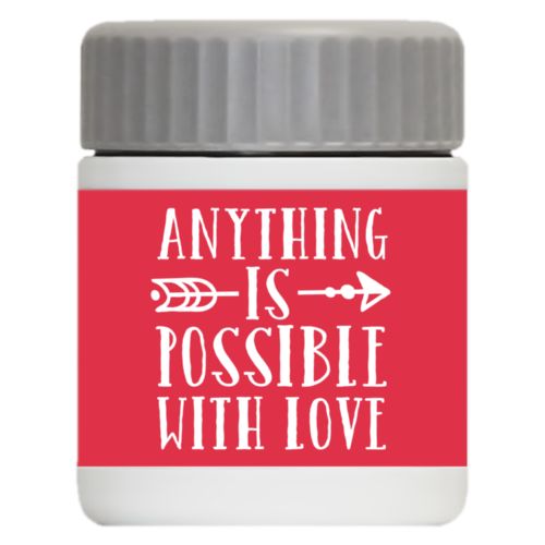 Personalized 12oz food jar personalized with the saying "anything is possible with love"