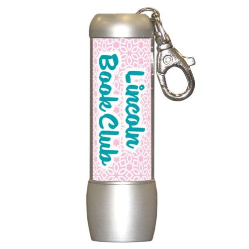 Personalized flashlight personalized with lattice pattern and the saying "Lincoln Book Club"