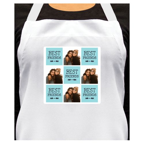 Personalized apron personalized with a photo and the saying "Best Friends" in black and robin's shell