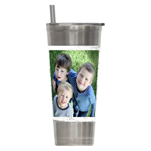 Personalized insulated steel tumbler personalized with white rustic pattern and photo