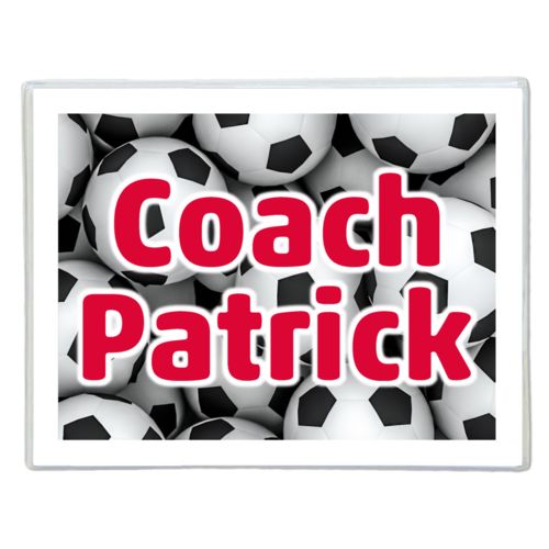 Personalized note cards personalized with soccer balls pattern and the saying "Coach Patrick"