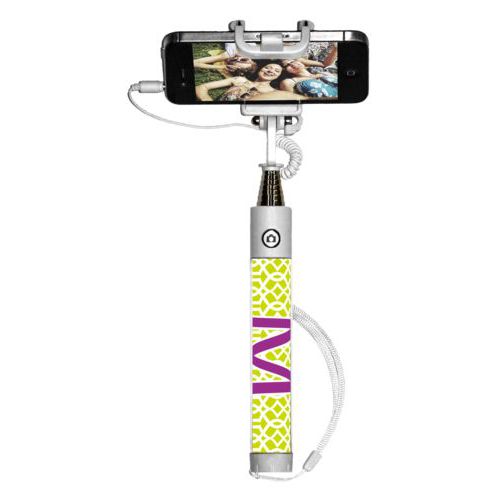 Personalized selfie stick personalized with ironwork pattern and the saying "M"