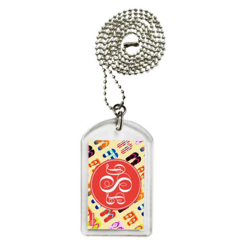 Personalized dog tag personalized with flip flops pattern and monogram in red orange