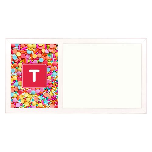 Personalized white board personalized with sweets sweet pattern and initial in red