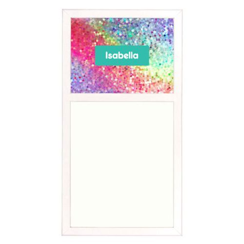 Personalized white board personalized with glitter pattern and name in minty