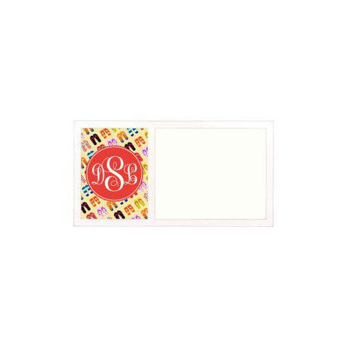 Personalized white board personalized with flip flops pattern and monogram in red orange