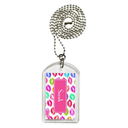 Personalized dog tag personalized with smooch pattern and name in paparte pink
