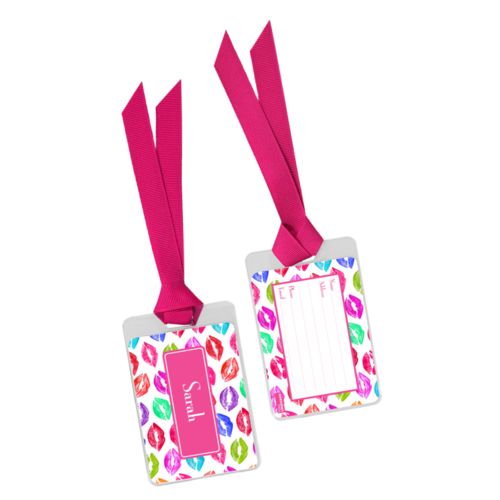 Personalized bag tag personalized with smooch pattern and name in paparte pink