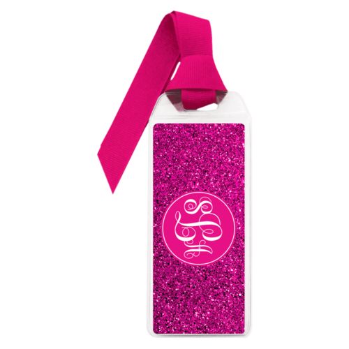 Personalized book mark personalized with pink glitter pattern and monogram in bright pink