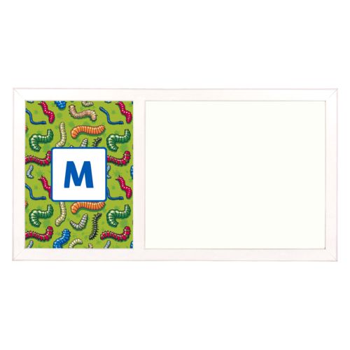Personalized white board personalized with worms pattern and initial in cosmic blue