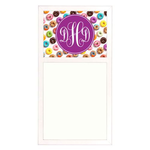 Personalized white board personalized with donuts pattern and monogram in eggplant