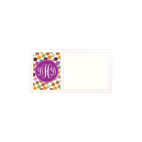 Personalized white board personalized with donuts pattern and monogram in eggplant