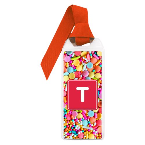 Personalized book mark personalized with sweets sweet pattern and initial in red