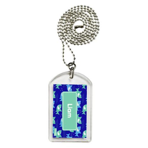 Personalized dog tag personalized with sharks pattern and name in mint