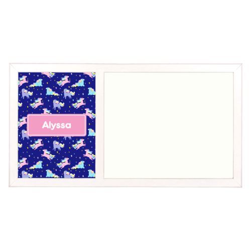 Personalized white board personalized with animals unicorn pattern and name in pink