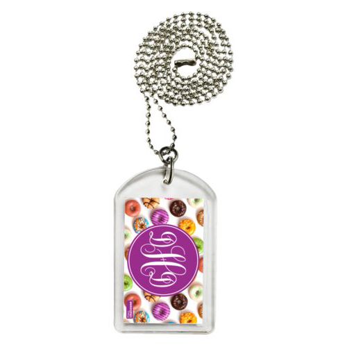 Personalized dog tag personalized with donuts pattern and monogram in eggplant