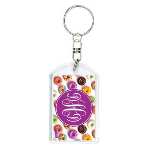Personalized keychain personalized with donuts pattern and monogram in eggplant