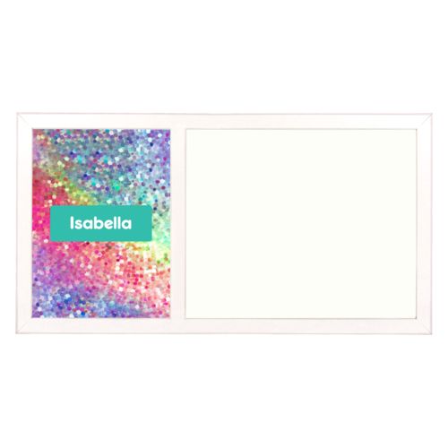 Personalized white board personalized with glitter pattern and name in minty