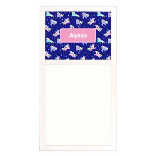 Personalized white board personalized with animals unicorn pattern and name in pink