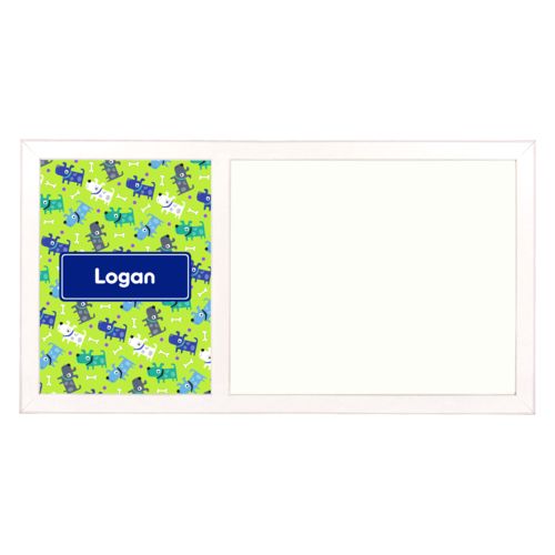 Personalized white board personalized with puppies pattern and name in marine