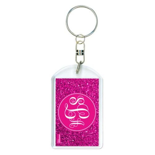 Personalized keychain personalized with pink glitter pattern and monogram in bright pink