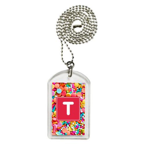 Personalized dog tag personalized with sweets sweet pattern and initial in red