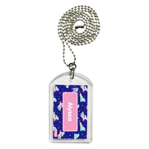 Personalized dog tag personalized with animals unicorn pattern and name in pink