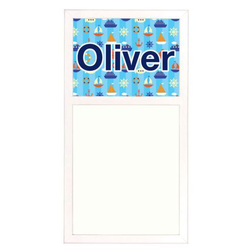 Personalized white board personalized with submarine pattern and the saying "Oliver"